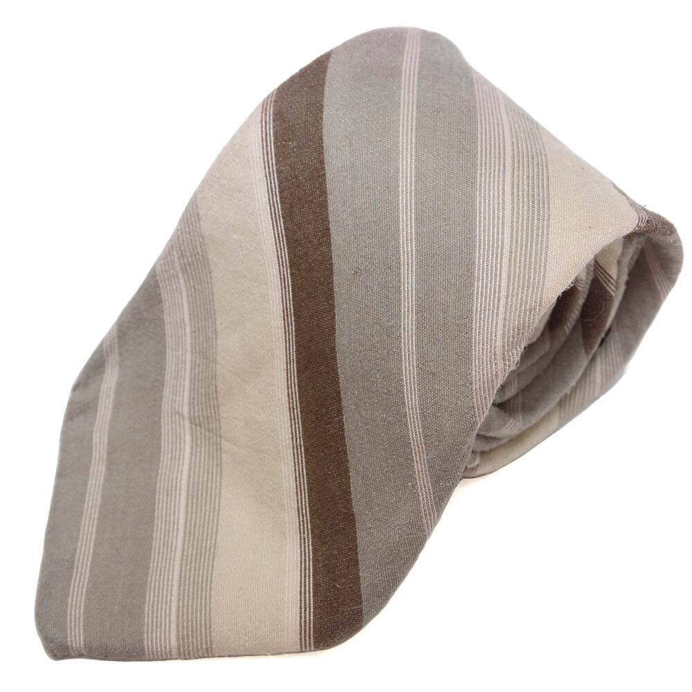 Don Loper Tan Brown Cream 100% Striped Silk Necktie Tie